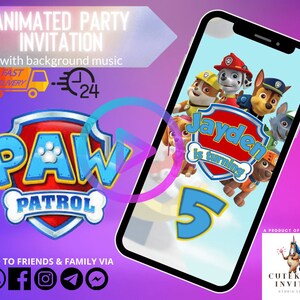 Birthday invitation video by CuteKard Invites featuring Paw Patrol. Kids digital birthday invites featuring Paw Patrol.