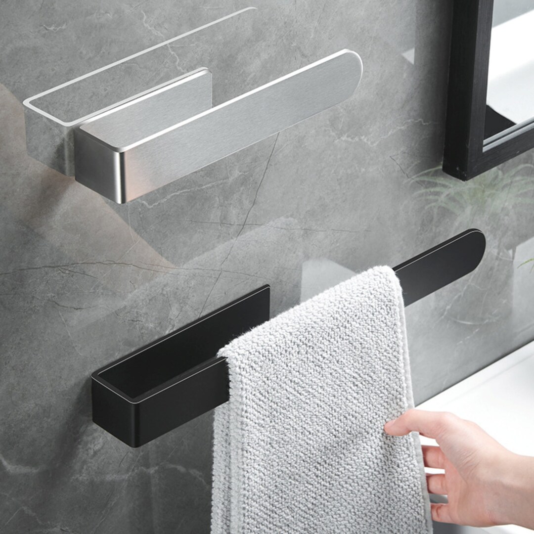 Towel Holder Black Wall Mounted Towel Rack for Bathroom Wall Silver