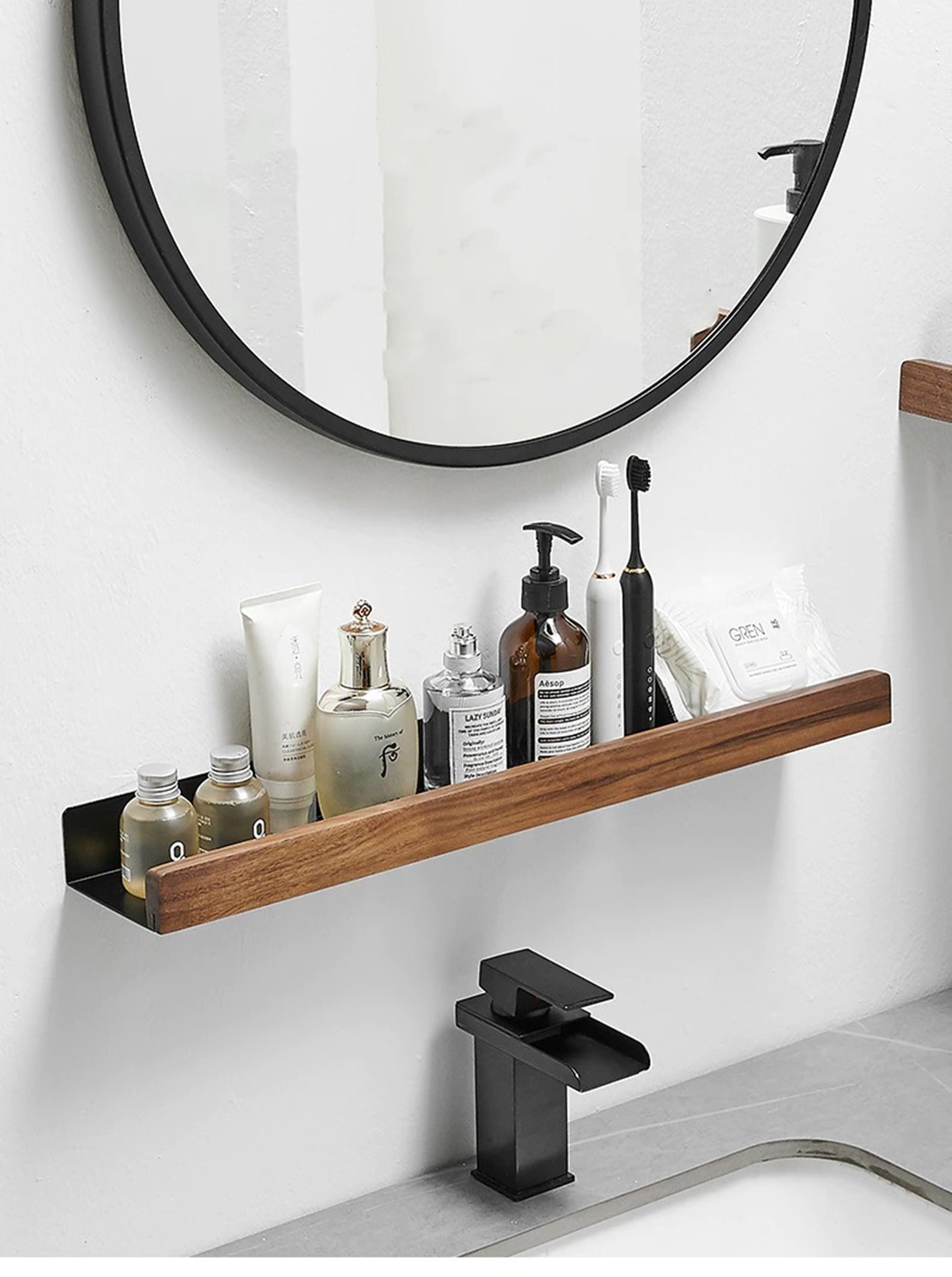 Designer Black Bathroom Shelves Corner Wall Mount