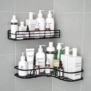 Adhesive Shower Caddy Basket Bathroom Shelf Organiser Wall Mounted Spices Storage  Rack No Drilling Shower Shelf Bath Essentials Makeups Shampoo Holder