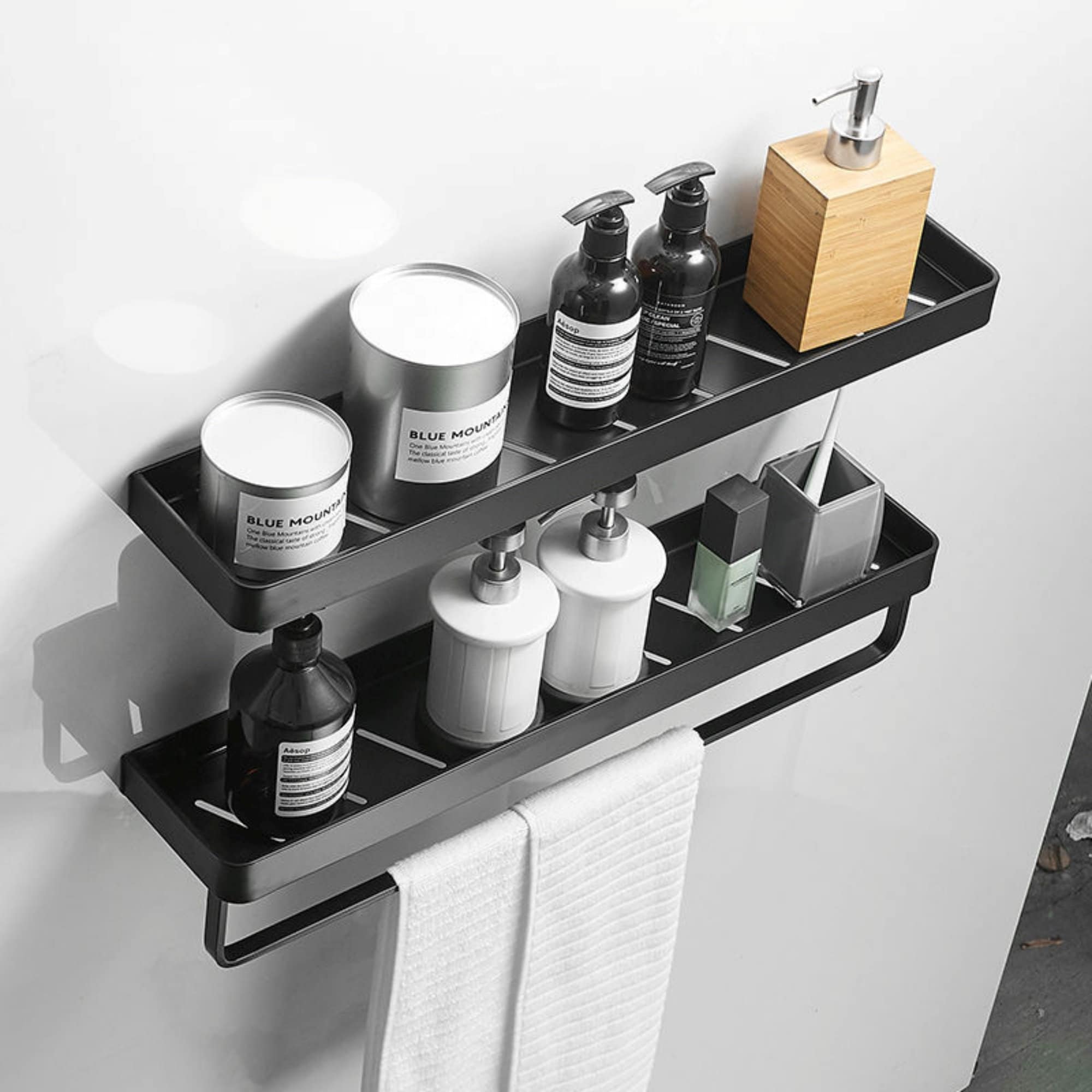 Bathroom Aluminum Shelf Rack Bathroom Towel Holder Black Etsy UK