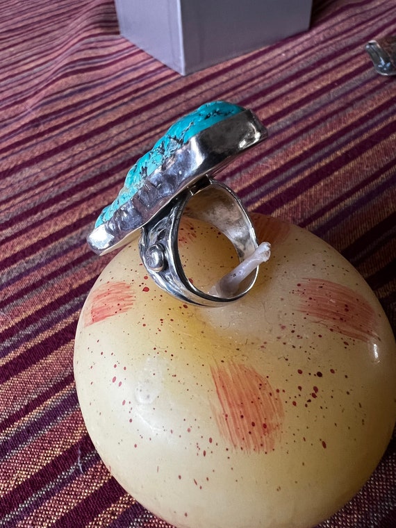 Large Vintage Rectangle Turqouise Ring - image 5