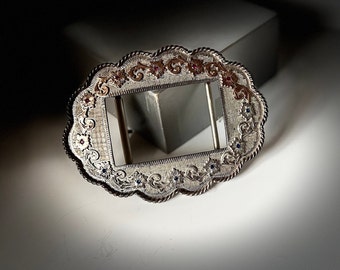 Vintage Large VOGT 10K Sterling Sliver Belt Buckle with Ruby and Sapphire Gemstones