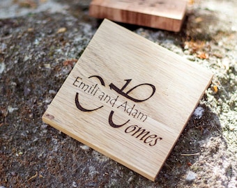 Engraved Oak Wood Coasters: Personalized Wedding Favors