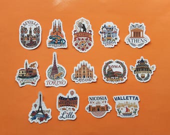 Southern Europe Travel Inspired Handmade Stickers 1.00 each