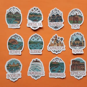 Turkiye and its cities travel inspired handmade stickers (Turkey) 1.00 each