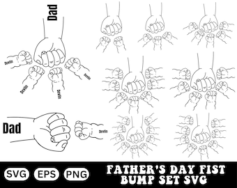 Conjunto de imagens SVG de cumprimento de punho entre pai e filho, SVG de cumprimento de punho para bebê, criança e pai, SVG para o Dia dos Pais, SVG de amor paterno, SVG de mãos dadas, presente para o pai e filhos inativos