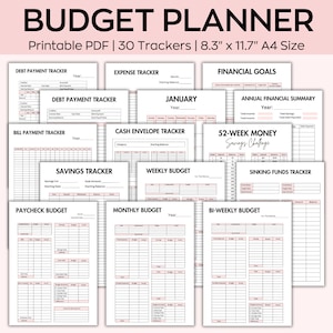 A4 Budget Planner Printable, Finance Planner, Paycheck Budget Printable, Bi-Weekly Savings, Monthly saving tracker, Planner