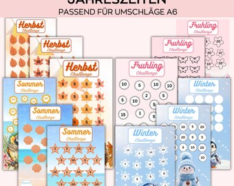 A6 savings challenges printable, Seasons Annual Savings, Set of 12 Months savings tracker, Envelopes Budget binder, Low income savings, 2024