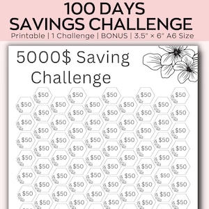 Floral 5000 Savings Challenge Printable, 100 Envelope Savings Challenge,  5,000 Savings Challenge, 5K Savings Challenge, 5K Savings Tracker