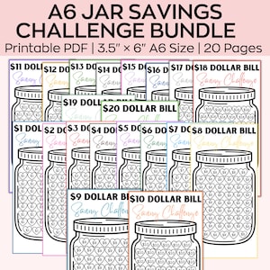 Mini Savings Challenge bundle, Trackers Fits A6 Budget Binders, Savings Challenge Bundle, 1 Dollar Bill, 5 Dollar Bill, 20 Dollar Bill
