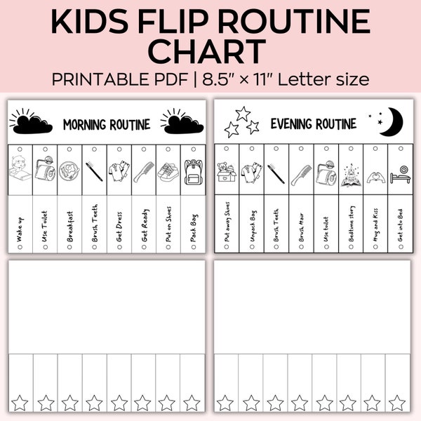 Kids flip routine chart editable printable ,morning flip done ,Evening routine, Visual schedule for kids toddler chore chart