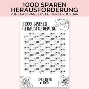 Flowers 1000 Savings Challenge to print, 100 Envelopes Savings Challenge, 1K Savings Challenge, Savings Tracker 1000 Savings Challenge