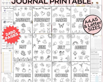 2025 Premade Bullet Journal Bundle, Undated Digital Bullet Journal Template, Color in Journal, Daily Weekly Monthly Journal Kit