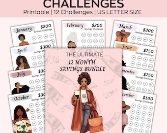12-Month Savings Challenge, Black Girl Savings, Cash Envelopes, Saving Planner, Monthly Savings, Emergency Fund