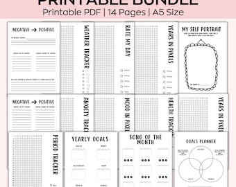 Yearly Trackers Bundle, A5 Planner Pages, Printable Journal Pages, Bullet Journal Inserts, Digital Tracker, Bullet Journal Yearly Tracker