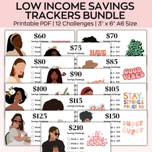 Low Income Savings Bundle, A6 Minimalist Savings tracker printable, Black Girl Savings, Cash Envelopes, Saving Planner, Monthly Savings