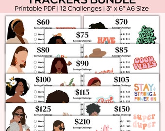 Low Income Savings Bundle, A6 Minimalist Savings tracker printable, Black Girl Savings, Cash Envelopes, Saving Planner, Monthly Savings