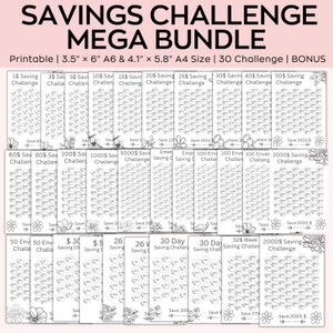 A6 Spar-Challenge Printable, Spar-Challenge-Bundle, 1000 Spar-Challenge, Mini-Spar-Challenge-Tracker in A6, 30er-Set, Mittel