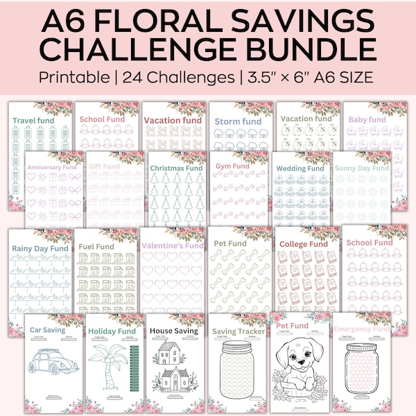 Pounds Savings Challenge printable, floral saving tacker, Cash Budgeting Binder, Finance Planner, A6 Mini Savings Challenge,Envelope tracker