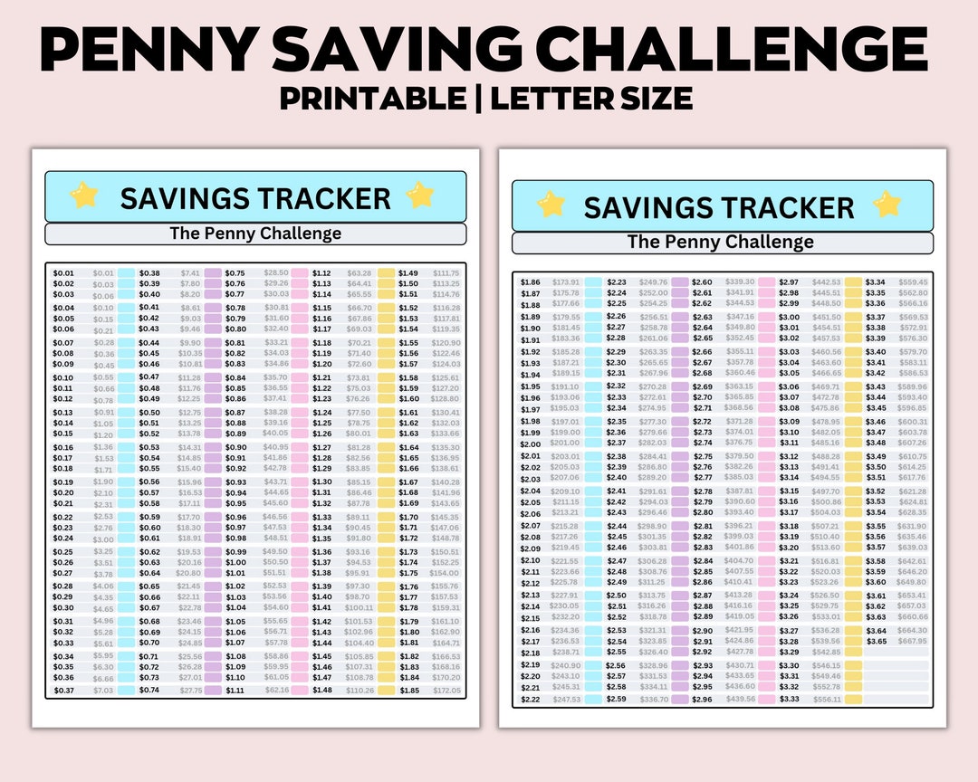Penny saving challenge printablea6 budget binder saving etsy