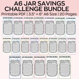 Mini Savings Challenge bundle, Trackers Fits A6 Budget Binders, Savings Challenge Bundle, 1 Dollar Bill, 5 Dollar Bill, 20 Dollar Bill
