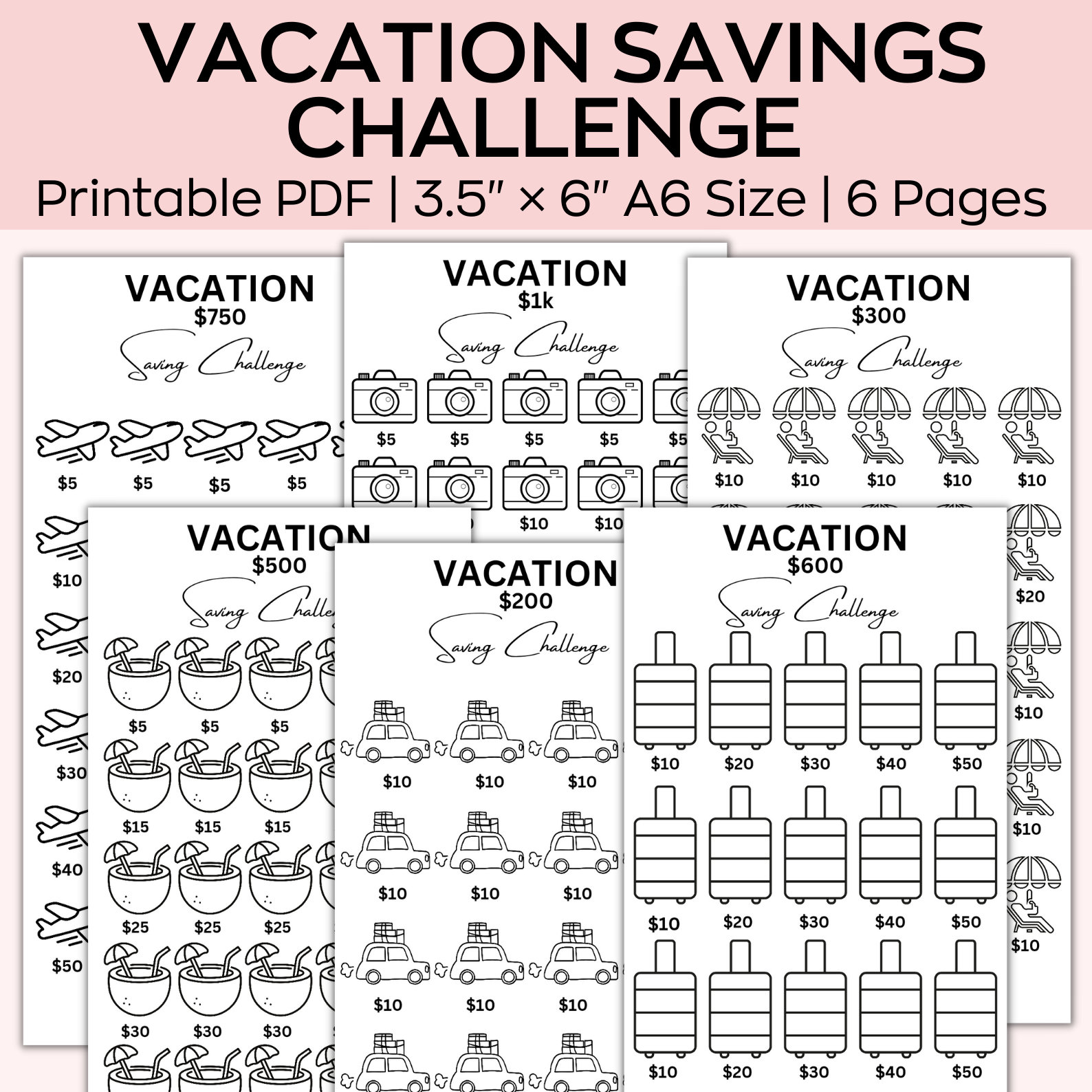 Vacation Savings Challenge bundle, Savings Challenge Trackers, Savings Challenge Printable, Travel Savings, car saving, Vacation Fund
