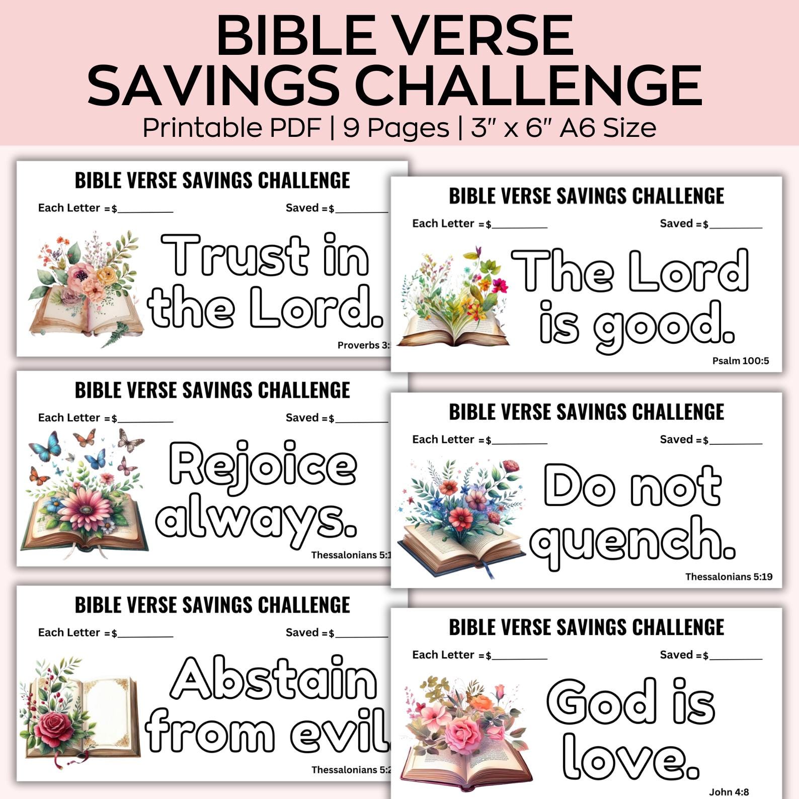 A6 Bible Verse Savings Challenge Bundle, Prayer Saving Cash Envelope, A6 Saving Challenge Tracker, Budget Binder savings