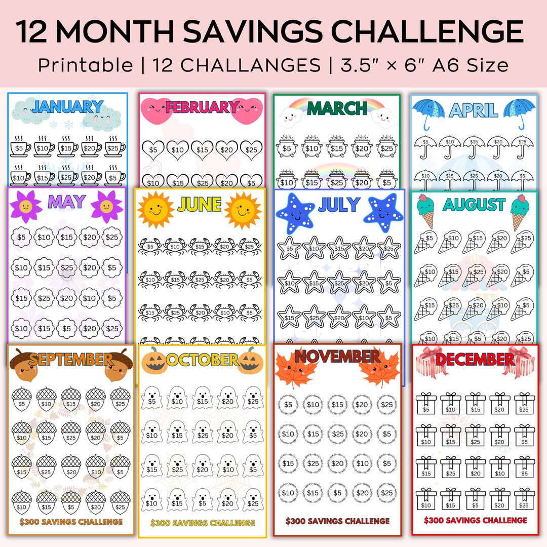 A6 Monthly Savings Challenge Printable, Mini Savings Challenge Bundle ...
