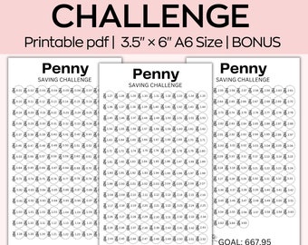 Penny Saving Challenge printable,A6 Budget Binder, saving tracker, Money Saving,Monthly Savings,1p Saving challenge,667.95US Budget Tracker