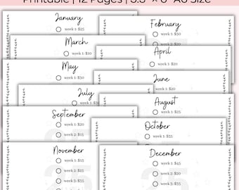 Minimalist Low Income Savings Challenge Bundle, Printable, A6 Sized Mini Savings Challenge, 12-month savings Trackers