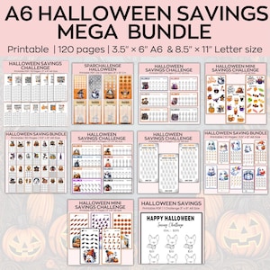 Pacote de economia de Halloween A6 para impressão, desafios assustadores de dinheiro, desafios de baixo orçamento, economia de fantasmas fofos, envelopes de dinheiro, fichário de orçamento,
