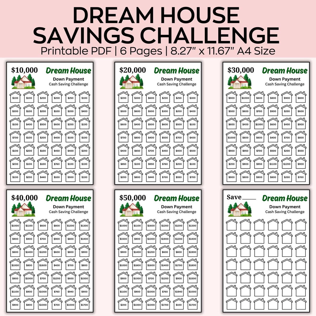 Dream House Savings Challenge Printable, Home Deposit Money Tracker ...