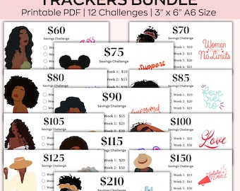 Low Income Savings Bundle, A6 Minimalist Savings tracker printable, Black Girl Savings, Cash Envelopes, Saving Planner, Monthly Savings