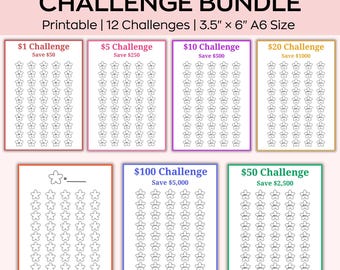 A6 Savings Challenge Printable, Savings tracker bundle, 1000 Savings Challenge, Mini Savings Challenge, low income savings, Set Of 7, funds