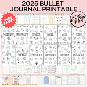 2025 Premade Bullet Journal Bundle, Undated Digital Bullet Journal Template, Color in Journal, Daily Weekly Monthly Journal Kit