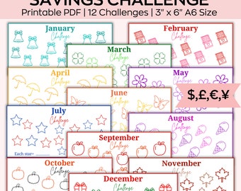 Monthly Savings Challenge Printable, A6 Customize Savings Challenge Bundle, Trackers & Cash Envelopes, Budget binder, set of 12, finance