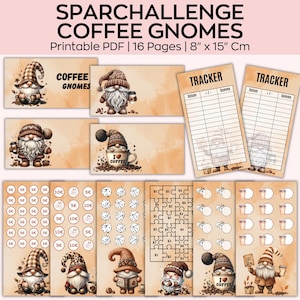 Gnomi del caffè per la sfida del risparmio, giochi di risparmio, mini tracker per la sfida del risparmio, raccoglitore di budget, pianificatore finanziario, 100 buste