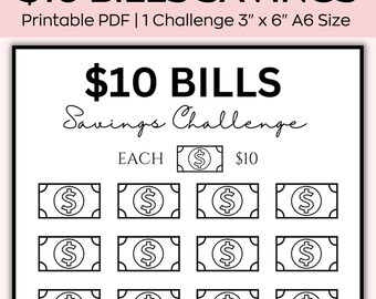A6 10 Dollar bills Savings Challenge,Mini Saving Challenge,Save 10  Dollars,Low Budget planner,Saving Printable Tracker,Fit A6 Cash Envelope