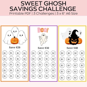 Cute Ghost Savings Challenges, Halloween Mini Savings Challenge, Autumn Budgeting, Low Budget Challenges, Set of 3 Mini Savings Challenges