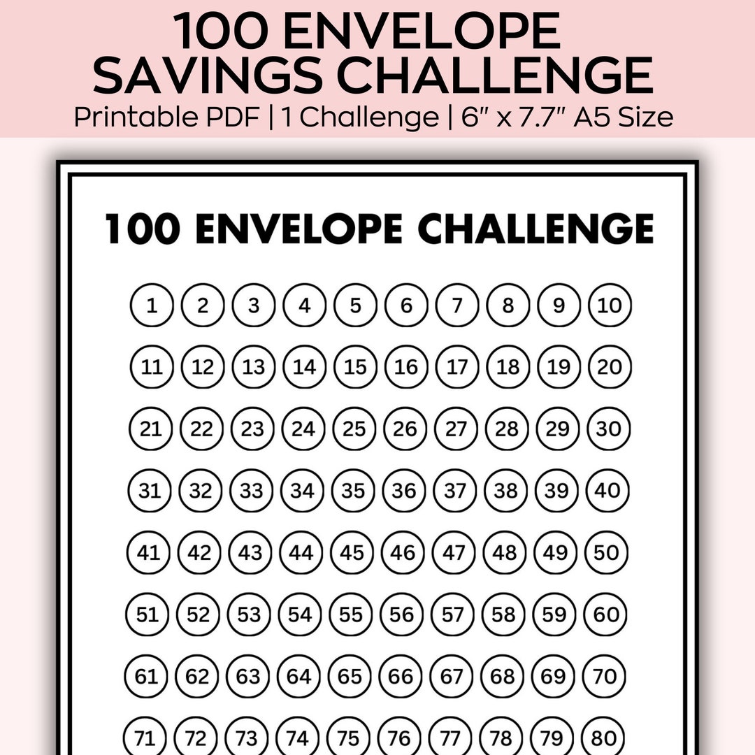 A5 Savings Challenge Printable, 100 Envelop Saving Tracker,low