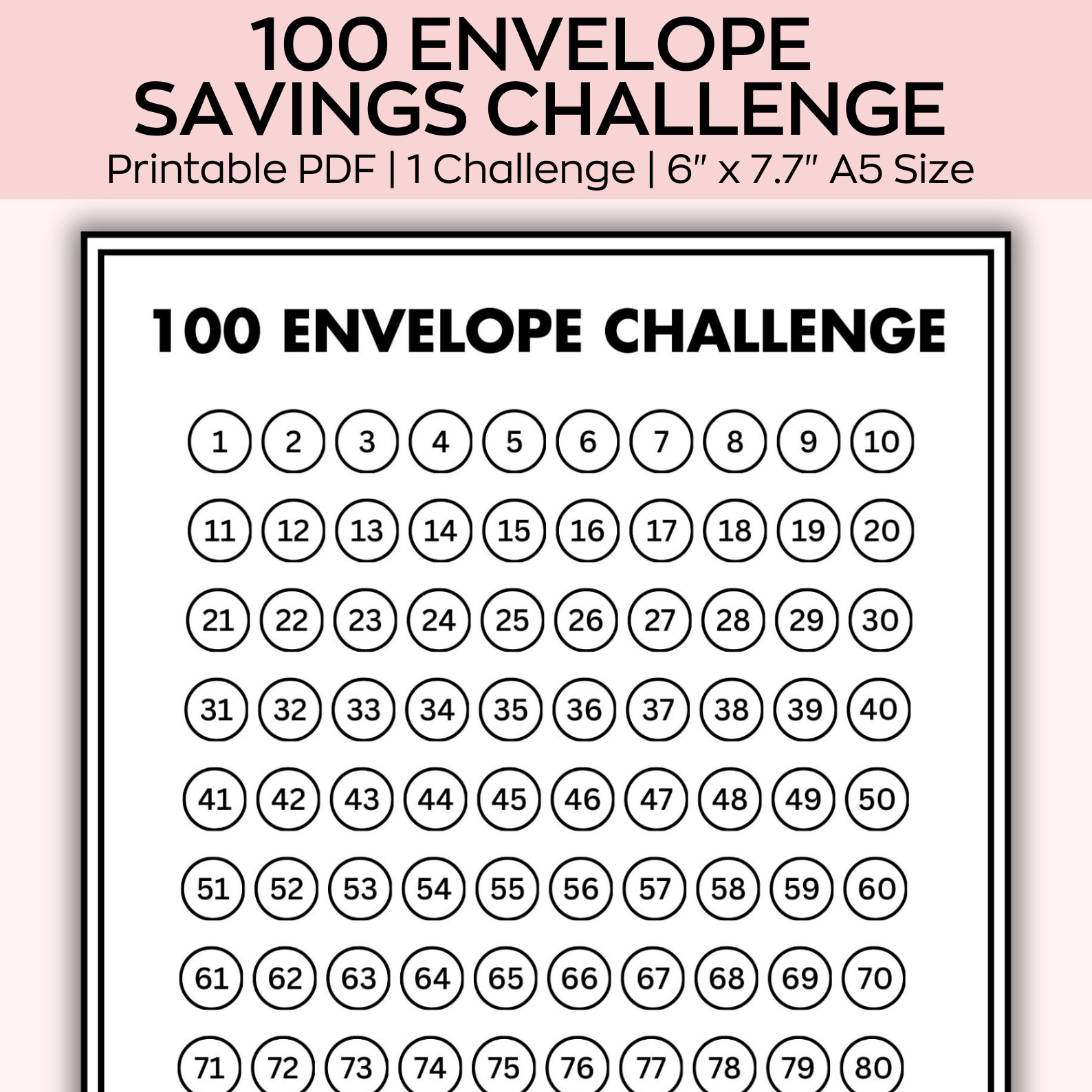 A5 Savings Challenge Printable, 100 Envelop Saving Tracker,low
