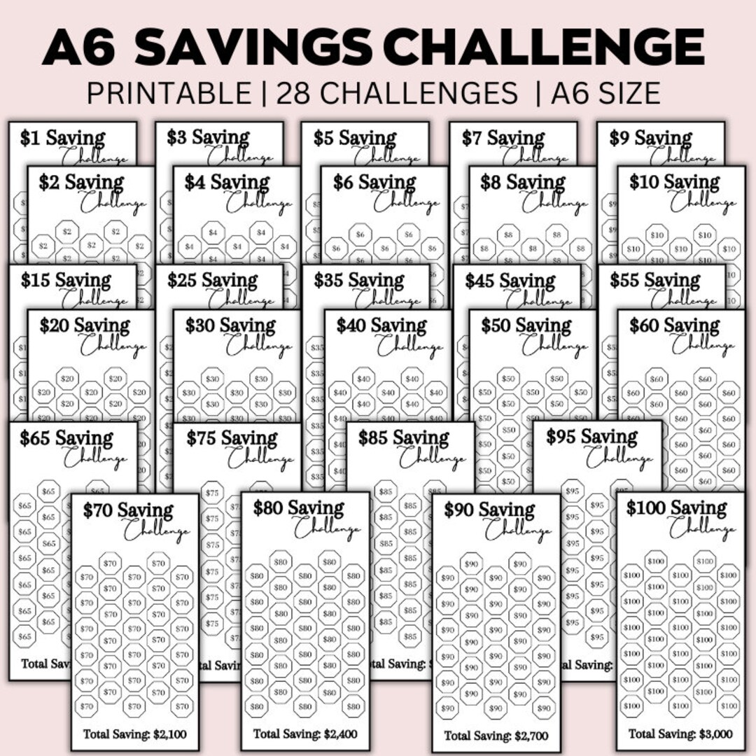 A6 Savings Challenge Printable Print at Home Saving Money - Etsy