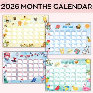 2026 Kalender Druckbares Bündel, Monatsplaner Landschaft, Minimaler Monatskalender 2026 Druckbar, Wandkalender 2026 Monatlich Bild 3
