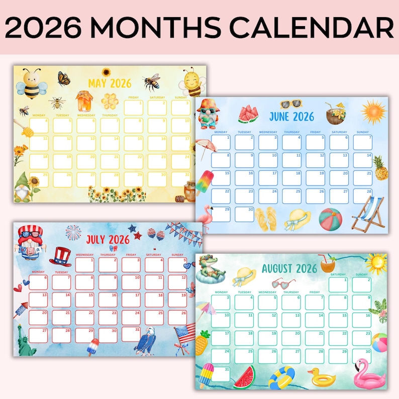 2026 Kalender Druckbares Bündel, Monatsplaner Landschaft, Minimaler Monatskalender 2026 Druckbar, Wandkalender 2026 Monatlich Bild 3