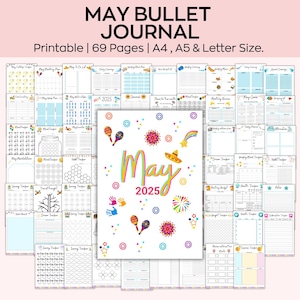 2025 May Bullet Journal Bundle, Undated Digital Bullet Journal Template, Color in Journal, Daily Weekly Monthly Journal Kit