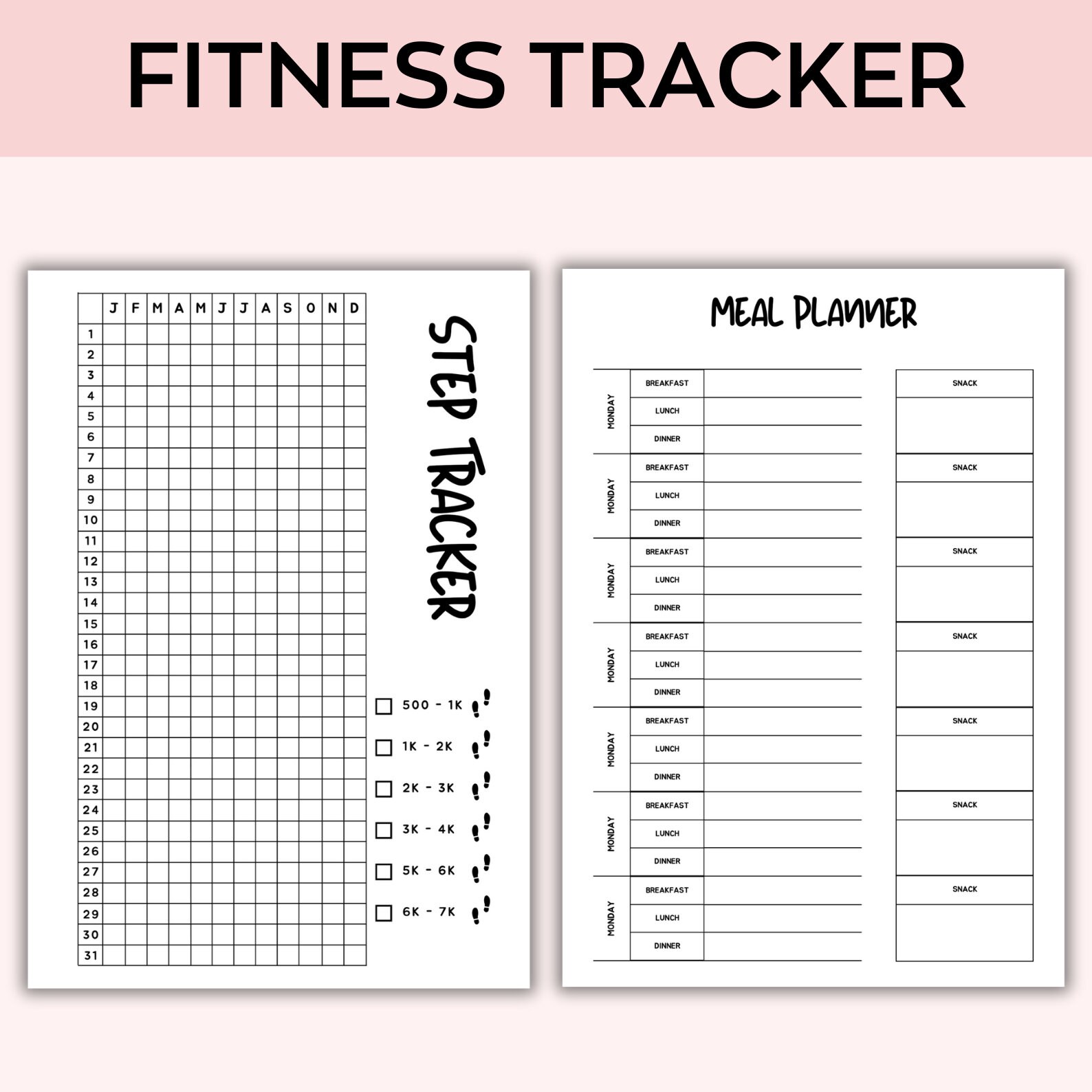 Fitness Tracker Bundle, Meal Planner Printable, Weight Loss Tracker ...