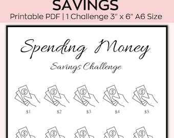 A6 Spending Money Savings Challenge,Mini Savings Challenge,Save Dollars,money saving challenge,Saving Printable Tracker,Fit A6 Cash Envelope