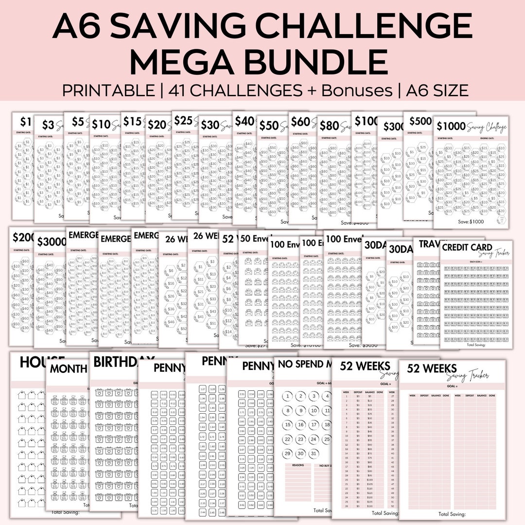 A6 Savings Challenge Printable, Savings Challenge Bundle, 1000 Savings ...