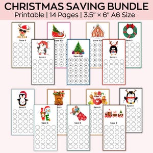 Afdrukbare bundel kerstbesparingsuitdagingen, A6 kerstbesparingsuitdagingen, budgetmap A6, 100 enveloppen, geldvulling.